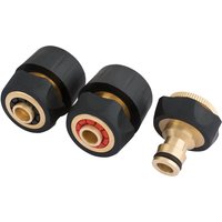 Draper brass and rubber hose connector set, three pieces with black grips and visible red and black interior rings.