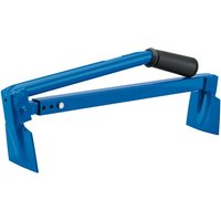 Blue Draper brick and block lifting tongs with adjustable arms and black rubber handle.