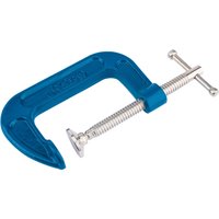 Blue Draper C Clamp, 75 x 50mm, with a silver screw and swivel pad, display packed, sturdy metal construction.