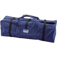 Blue Draper canvas tool bag, 740mm, with black straps and handle, featuring a front logo patch.