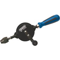 Black Draper hand drill with blue handle, double pinion mechanism, and 8mm chuck.