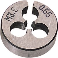 Coarse circular die, 13/16" diameter, 3.5mm, silver metal with engraved numbers and three central holes.