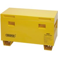 Yellow Draper Contractor's Secure Storage Box, 48-inch, with side handles and reinforced base.