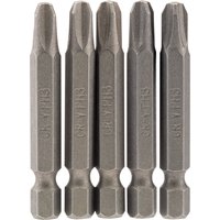 Pack of five silver Draper cross slot insert bits, 1/4" hex, 50mm long, No.3 size, with textured grip.
