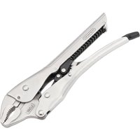Silver Draper curved jaw auto-locking pliers, 250mm, with black adjustment screw and ergonomic handle grip.
