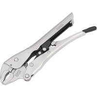 Silver Draper curved jaw auto locking pliers with black grip and spring mechanism