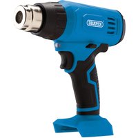 Blue and black Draper D20 20V cordless heat gun with ergonomic handle and metal nozzle, sold without battery.