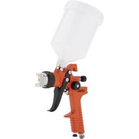 "Draper DAT-HASG600 HVLP air paint spray gun, orange body, black trigger, white top-mounted paint cup"