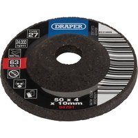 Draper DPC metal grinding disc, 50 x 4 x 10mm, black with central hole, blue logo, and barcode on the side.