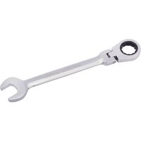 Silver Draper 24mm flexible head ratcheting spanner with open-end and ring head, sleek metal finish.