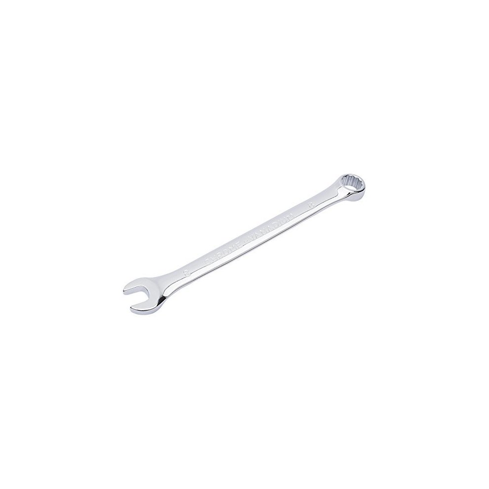 Draper 35189 HI-TORQ® 8mm short pattern metric combination spanner, featuring a shiny chrome finish and an open-end and ring-end design for versatile use.