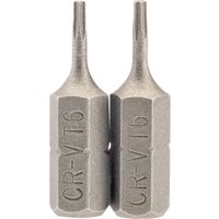 Draper TX-STAR Insert Bit, 1/4" hex, 25mm long, T6, silver, pack of 2, engraved with "CR-VT6" on sides.