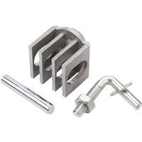 Silver Draper Earth Clamp with U-shaped metal body, bolt, and cylindrical rod for secure grounding connections.