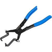 Black Draper Electrical Disconnect Pliers with blue rubber grips and angled jaws.