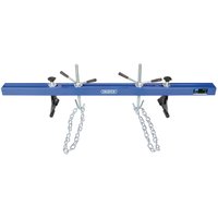 Blue Draper engine and gearbox support with adjustable arms, chains, and stabilizing feet.