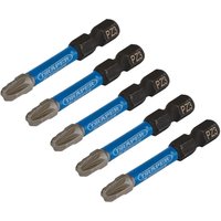 Pack of five Draper Expert Pz-Type screwdriver bits, No.3 x 50mm, with blue and black design, 1/4in hex shank.