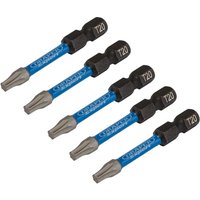 Draper Expert T20 Tx-Star screwdriver bits, blue and silver, 50mm length, 1/4in hex, pack of 5.