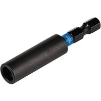 Black Draper Expert magnetic bit holder, 60mm length, 1/4in hex, blue accent near base.