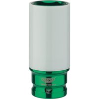 Green and white Draper Expert HI-TORQ wheel nut socket, 23mm, with 1/2" square drive for alloy wheels.