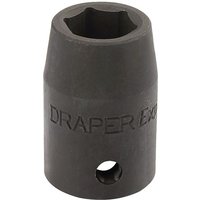 Black Draper Expert 1/2" square drive impact socket, 14mm, with engraved logo and hexagonal opening.
