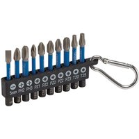Draper Expert keyring set with 10 blue-handled impact screwdriver bits and a metal clip.