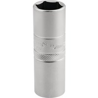 Thread 6 Point Satin Chrome Spark Plug Socket, 1/2" Sq. Dr.,
