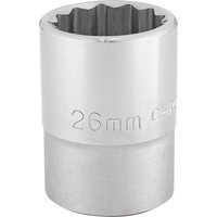 Silver Draper Expert 12 Point Socket, 3/4" Sq. Dr., 26mm, with engraved size marking and ribbed grip.