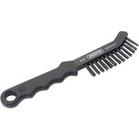 Black Draper Expert hand brush with steel wire bristles, ergonomic handle, and hanging hole.