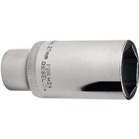 "Draper Expert 27MM diesel injector socket, silver, cylindrical with a 1/2 inch square drive and knurled grip section"