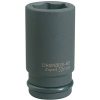 Draper Expert deep impact socket, 32mm, dark gray, 3/4" square drive, Hi-Torq 6 point design with engraved branding.