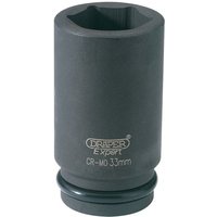 Black Draper Expert deep impact socket, 3/4" drive, 33mm size, with Hi-Torq 6-point design and CR-MO material.