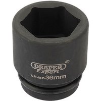 Black Draper Expert 36mm impact socket with 3/4" square drive and Hi-Torq 6-point design, CR-MO material.