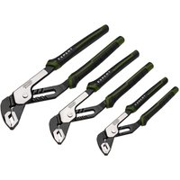Draper Expert 3 Piece Water Pump Pliers Set with black and green rubber grips and adjustable jaws.