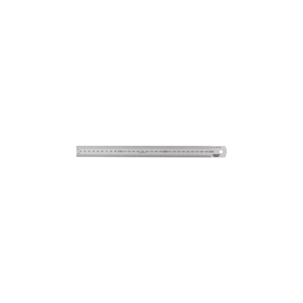 Stainless steel 300mm (12") rule with clear black markings, featuring a rounded end for easy handling and precise measurements.