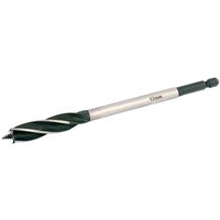 Draper Expert auger bit, 12 x 165mm, silver shaft, black 4-fluted spiral tip, hexagonal shank.