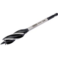 Draper Expert 4 fluted auger bit, 18 x 165mm, silver shaft with black spiral flutes and hex shank.