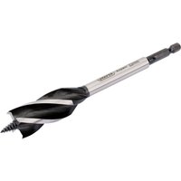 Draper Expert auger bit, 22 x 165mm, with four fluted black and silver spiral design, hex shank.
