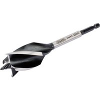 Draper Expert 4 fluted auger bit, 32 x 165mm, silver shaft, black spiral flutes, pointed tip.