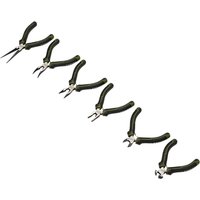 Draper Expert 6 Piece Mini Pliers Set with black handles and silver metal tips, including needle-nose and cutting pliers.