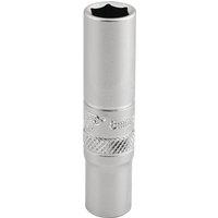 Silver Draper Expert deep socket, 6-point, 1/4" square drive, 8mm size, with knurled grip for enhanced handling.
