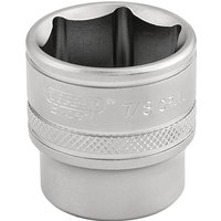 Silver Draper Expert 6 Point Imperial Socket, 3/8" Sq. Dr., 7/8" with knurled grip and engraved size markings.