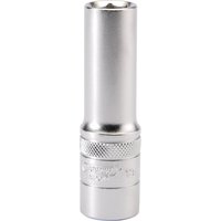 Silver Draper Expert deep socket, 6 point, 1/2" square drive, 13mm, with knurled grip and smooth finish.
