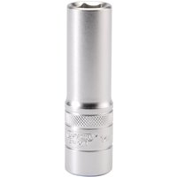 Silver Draper Expert deep socket, 1/2" square drive, 14mm, with knurled grip and six-point design.