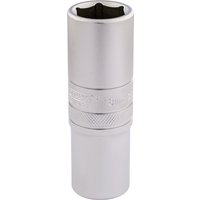 Silver Draper Expert deep socket, 18mm, 1/2" square drive, with knurled grip and six-point interior design.