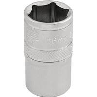 Silver Draper Expert 16mm socket, 6-point design, 1/2" square drive, textured grip, engraved size marking.