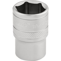 Silver Draper Expert 19mm 6-point metric socket with 1/2" square drive, textured grip, and engraved size marking.