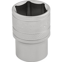 Silver Draper Expert 21mm socket with 6-point design and textured grip, 1/2" square drive.