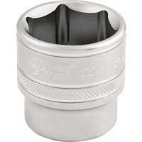 Silver Draper Expert 6 point metric socket, 3/8" square drive, 22mm, with knurled grip and engraved branding.