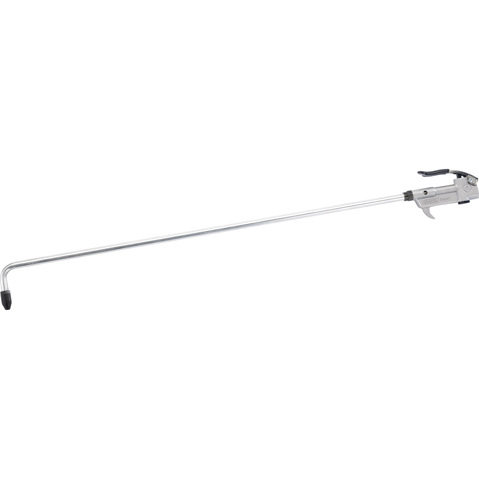 Right angle air blow gun with a 560mm long silver metal body, featuring a black rubber nozzle and a trigger mechanism for easy operation.
