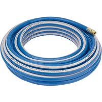 Blue Draper Expert air line hose, 15m length, 10mm bore, coiled with 1/4" BSP brass connector.